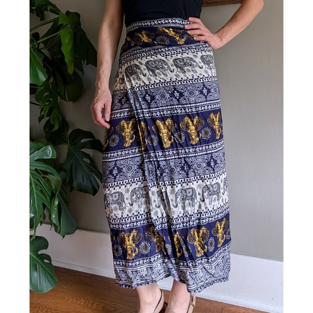 Thai‎ Sarong Wrap Skirt Maxi Long Skirt Elephants Travel Exotic Vacation Resort